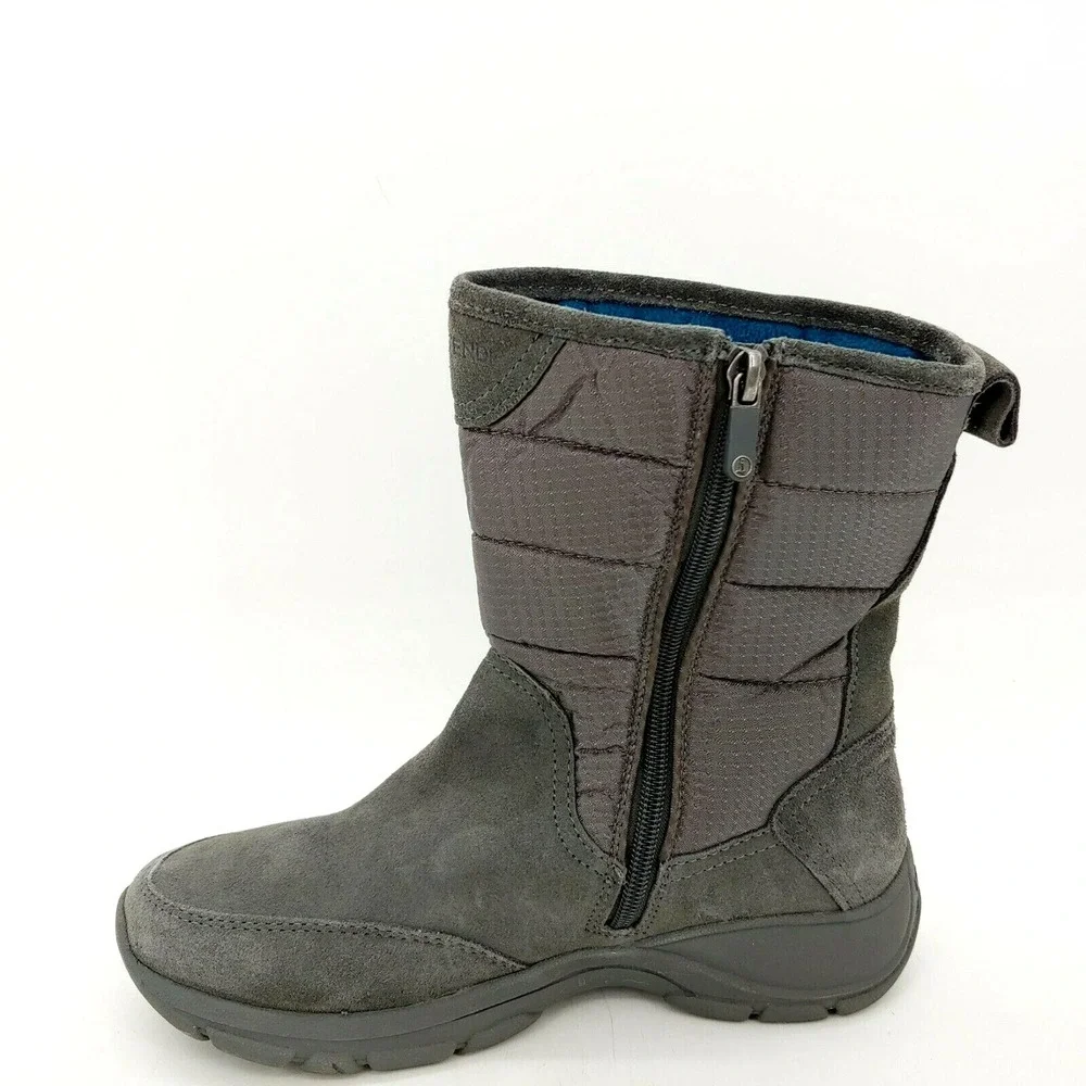 Lands End Boots Womens Gray 6 Suede All Weather Shoes Lined Side Zip‎ Mid Calf